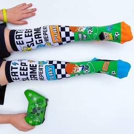 MADMIA Game Socks, Cool Knee-High Socks, Eat Sleep Game Repeat Design