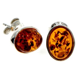 Cognac Baltic Amber 925 Sterling Silver Delicate Oval Stud Earrings M637C Stone Amber, Stone, Amber