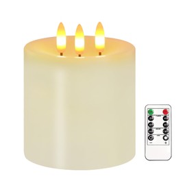 Large 3 Wick Flameless Candles, 4"x4" Flickering Flameless Candles with Remote & Timer, Dimmable Real Wax LED Candles Battery Operated, Electric Pillar Candles for Home Wedding Christmas Decor (Lvory)