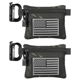 FRTKK 2 Pack Tactical Compact EDC Pouches Military Molle Utility Pouch Accessories Organizer Pouch Coin Purse Keychain Pocket Credit Card Holder Waist Pack Black Camouflage 3