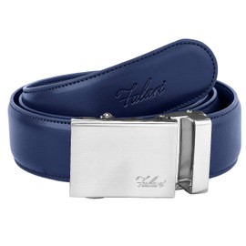Falari Cinturón de vestir unisex de piel genuino con hebilla deslizante automática, 20 colores variados, recortado para adaptarse, 8170 - Azul marino, Mediano