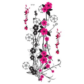 Supperb® Flower & Autumn Leaves Temporary Tattoos Gorgeous Color Tattoos (Hot Pink Plum Flowers) Set of 2