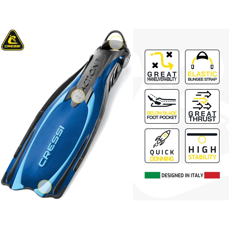 Cressi Reaction EBS Adjustable Open Heel Fins, Black/Silver, L/XL