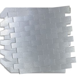 XUANINY 10-Sheet Peel and Stick Metal Backsplash Tiles, Self Adhesive Brushed Aluminum Subway 3D Wall Sticker for Kitchen Bathroom (12"x11.02") (10, Silver Brushed)