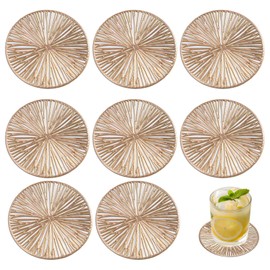 ZWWOGE Pack of 8 Coasters with Geometric Hole Pattern, Coasters Glasses, Heat Resistant and Reusable, for Home, Kitchen, Living Room, Bedroom, Office, Cafe or Bar (10 cm Round, Gold)