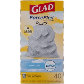 Glad Tall Kitchen Bags 13 Gal. 0.90mil White 40 Bags / Box6