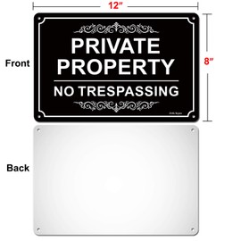 ZHG Private Property No Trespassing Sign Black,12 x 8 Inches Rust Free .040 Aluminum Metal Signs, Reflective Weatherproof UV Protected - Easy to Mount Outdoor Use