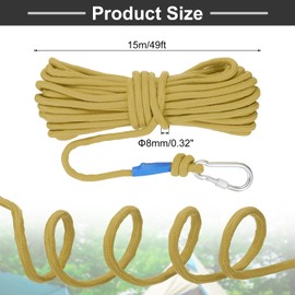 Rebower Nylon Anchor Rope with Hook,5/16"x49ft Hollow Braided Polypropylene Rope Cord Floating Line Boat Ropes,[for Docking Pool]-khaki