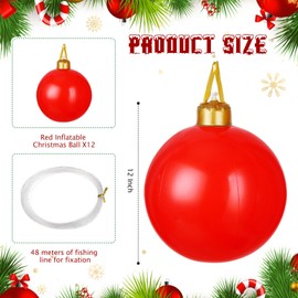 Jetec 12 Pcs Inflatable Christmas Ball White Christmas Ornaments Inflatable Ornaments Balls Outdoor Yard Decorations for DIY Crafts Painting Drawing Holiday Pool Lawn Tree Party Decor(Red, 12 Inch)