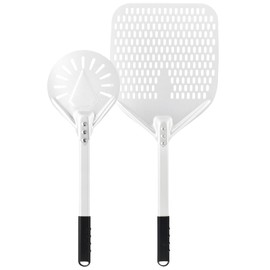 Newmeto 14 Inch + 7 Inch Perforated Pizza Peel Set, Pizza Turning Peel with Metal Handle, Pizza Spatula Paddle for Homemade Pizza Oven Accessories