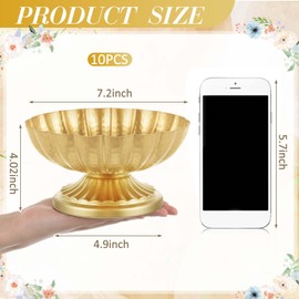 Ninehaoou 10 Pcs Metal Compote Bowl for Centerpiece Flower Holder 7 Inch Compote Vase Indoor Outdoor Flowers Fruits Plant for Christmas Wedding Home Party Decoration (Bright Gold)