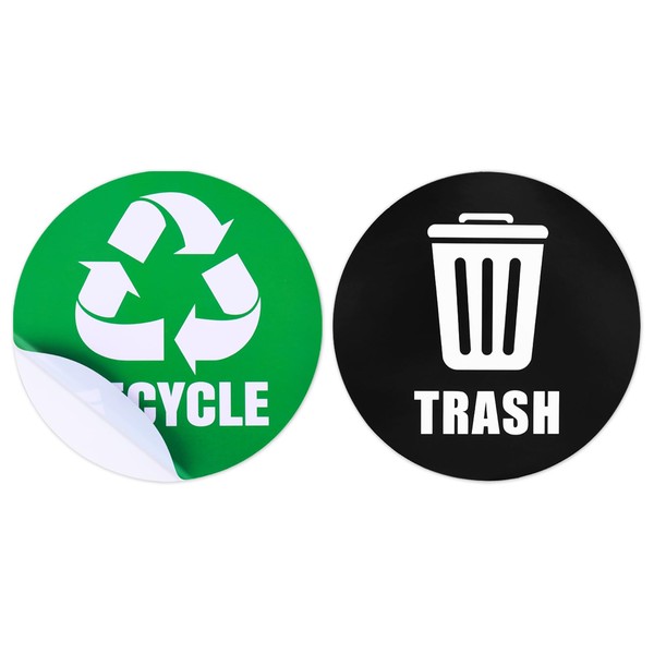 DSLSQD Recycle and Trash Logo Stickers, 6 Pieces Recycle Sticker for Trash Can Organize Trash Waterproof Garbage Sorting Stickers for Indoor & Outdoor Home Kitchen Office Greeen & Black 5 Inches