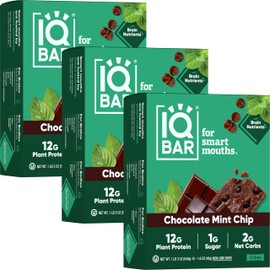 IQBAR Brain and Body Keto Protein Bars - Chocolate Mint Chip - 36-Count Energy Bars - Low Carb/Sugar - High Fiber Meal Replacement Bars - Vegan Snacks
