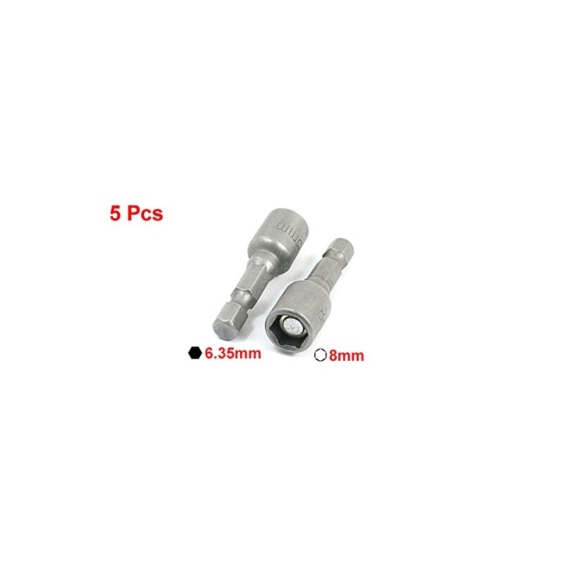 sourcingmap 8mm Magnetic Nut Driver Bit/Hex Socket, 42mm, Gray, 5-Piece