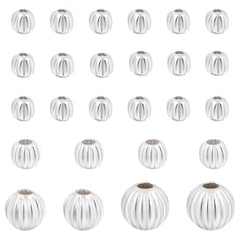 PH PandaHall 26pcs 925 Sterling Silver Beads, 3 Sizes Shiny Round Ball Beads Corrugated Beads Diamond Cut Beads Spacer Beads for Necklace Earring Bracelets Jewelry Making