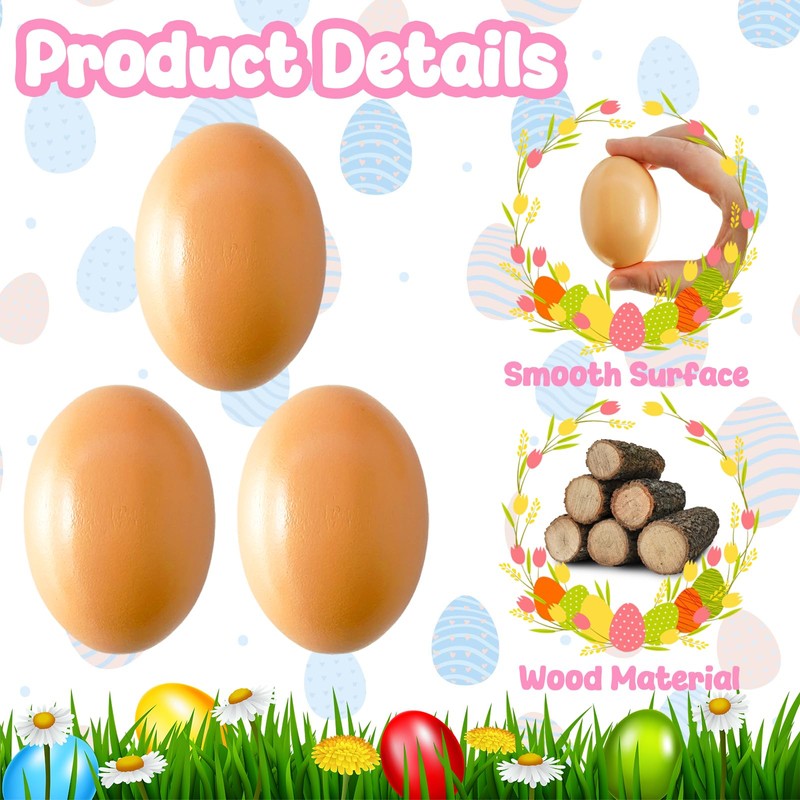 18 PCS Wooden Fake Chicken Eggs,Wood Nest Egg Faux Egg