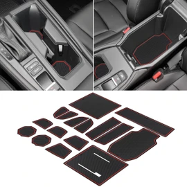 Center Console Liner for Honda Accord Accessories 2023 2024 2025 2026 Cup Holder Insert Coaster Non-Slip Anti Dust Door Pocket Pad Slot Mat Premium Interior Trim 17Pcs Set (Red Trim)