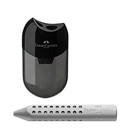Faber-Castell 183500 Double Sharpener Case Colour: Black/Transparent (1 Sharpener + Triangle Eraser Grey)