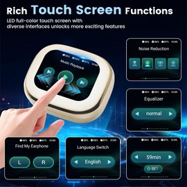 QJF Wireless Earbuds with Smart Touch Screen Bluetooth in-Ear Headphones ANC Noise Cancelling Clear Calls 60H Playtime IPX5 Waterproof Earbuds for Sports Gym Work Travel
