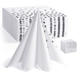Pack of 60 napkins, napkin with golden dots, 33 x 33 cm, silver napkin, for events such as birthday parties, weddings and holiday parties, silver white