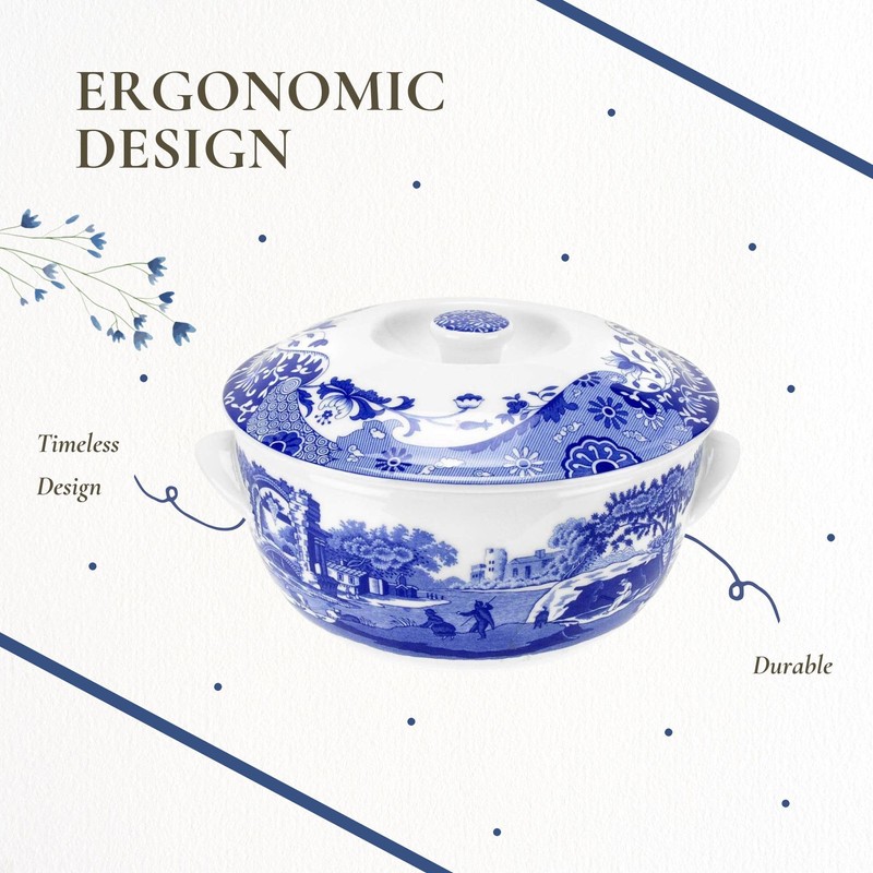 Spode Blue Italian Round Covered Deep Dish | 2 Quart