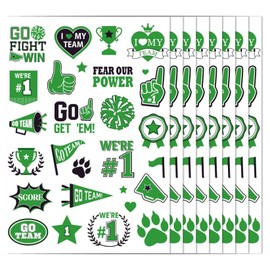 Green Team Spirit Temporary Tattoos, 180 Pcs Glitter Green Team Spirit Accessories, Football Sports Teams Face Body Tattoo Stickers for Cheerleading Teams Sports Games Supplies Classroom Prizes