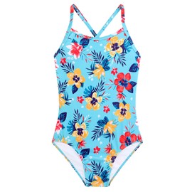 Traje de baño de una pieza para niñas, de verano UPF 50+, de secado rápido, para playa, con correa cruzada, 2 a 10 años, Flor azul, 2-3T