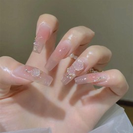 XUZOO Nail Tip, 3D False Nail, Short and Long, Cute, Stylish, Popular, Simple, Bride, Wedding, Faux-Crystal, Butterfly, 3D Nail Tip, Hand Nail Tip, Nail Sticker, False Nail Tool, Double Sided Tape, 24