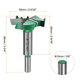 HARFINGTON Forstner Drill Bit 2-5/32" (55mm) Carbide Upgraded 3 Flutes Wood Hinge Drill Bits Opener Cutter for Hole Drilling Woodworking, Green
