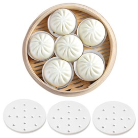 400Pcs Small Bamboo Steamer Liners, Perforated Dumpling Steam Paper 4in Round Anti-Stick Mini Steam Paper Steamer Basket Liners With Holes for Steamed Buns Dumplings