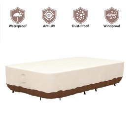 Tuyeho Patio Furniture Set Cover 124 x 84 x 28 inch, Heavy Duty Oxford Fabric Outdoor Dining Set Cover, Waterproof & Weather Resistant, for Your Outdoor Rectangular Table and Chairs (Beige & Brown)