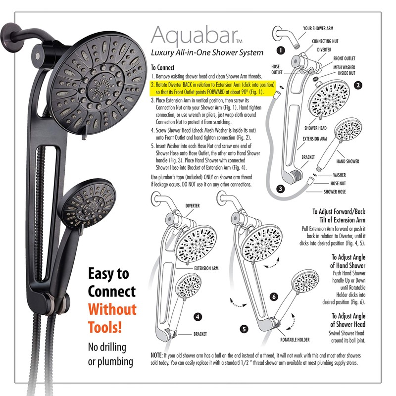 AQUABAR High-Pressure 48-mode 3-way Shower Spa Combo with Adjustable 18"