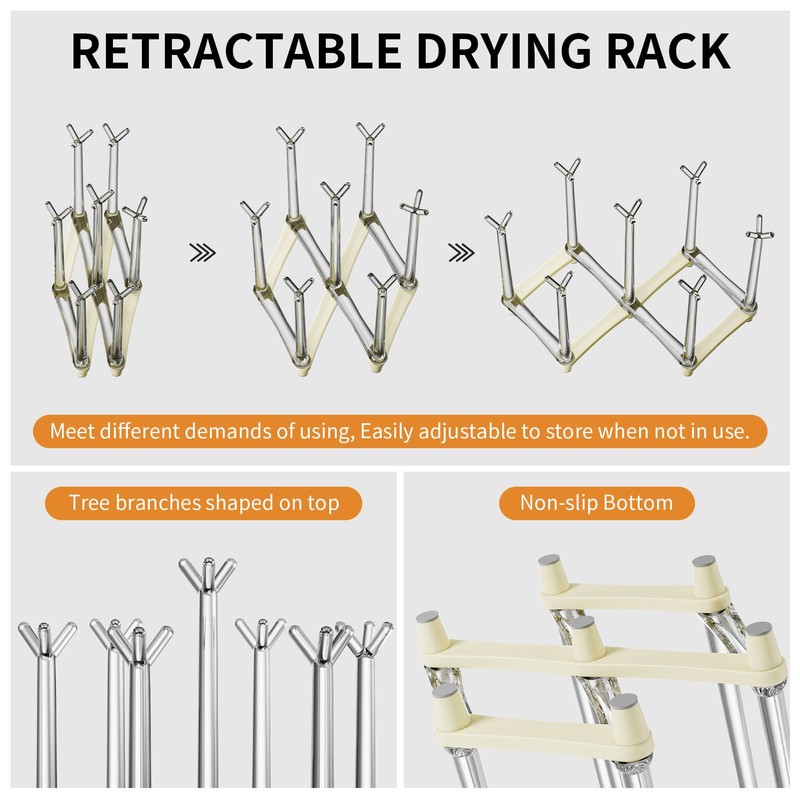 Marbrasse Retractable Cup Drying Rack, Drinking Glass and Sports Bottle