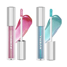 WALULAN Glitter Metallic Lip Gloss Liquid Lipstick, Diamond Shimmer Sparkly lridescent Chameleon Lip Gloss, Long Lasting Waterproof Glimmer Holographic Lip Makeup,Party Wedding Gift for Women