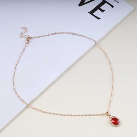 Allereya Vintage Crystal Ruby Necklace Rhinestone Oval Ruby Pendant Necklace Red Ruby Choker Necklace Gold Cz Oval Necklace Jewelry for Women and Girls (Red)