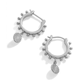 Brandlinger® Atelier Earrings With Coin Pendant Made of Gold-Plated 925 Sterling Silver for Women and Girls Hoop diameter: 10 mm., Gold-Plated Silver, Silver