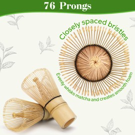 Alyvisun Set da 2 Fruste Matcha in Bambù con 76 Setole, Chasen Artigianale, Frusta Tradizionale per un Matcha Cremoso e Schiumoso, Ideale per la Cerimonia del Tè