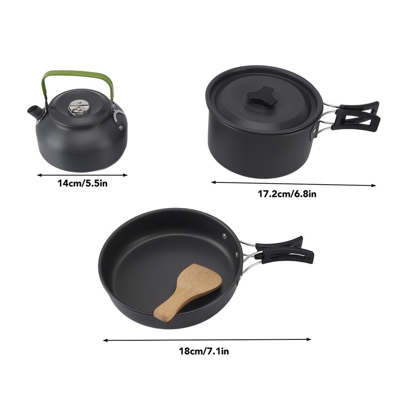 Camping Cookware Portable Nonstick Pot and Pan Set with Kettle