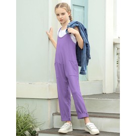 Evensu Girls' Jumpsuits Purple Rompers Size 7-8 Sleeveless Harem Long Pants Spaghetti Straps Overalls Summer Clothes With Pockets