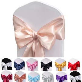 Maiangel Satin Chair Sashes Bows-50PCS Chair Ribbon Ties Back Sash for Wedding Party Events Banquet Chair Cover Decoration (Champagne)