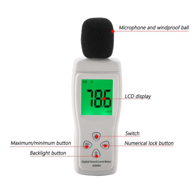 SMART SENSOR AS804 Digital Sound Level Meter Testing Monitor 30-130dBA