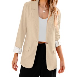 Luvamia Linen Blazer - Women's Beige Summer Blazer, Light Weight Jacket for Spring Winter Business Suit, Size Medium (8-10)