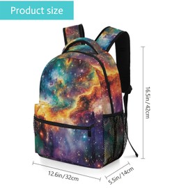 GNEW Space Backpack Colorful Galaxy School Bag for Boys Girls, Universe Nebula Pattern Bookbag, Water Resistant Travel Laptop Children Backpack, Bright Novelty Galaxy Print, 16.5 Inch