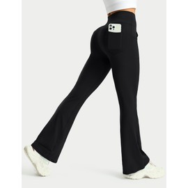 Mlenhor 3 Packs Womens High Waist Flare Pants-Flare Yoga Pants，Yoga Pants with Pockets - High Waist and Wide Leg (US, Alpha, X-Large, Regular, Regular, 3 Pack-Black/Black/Black)