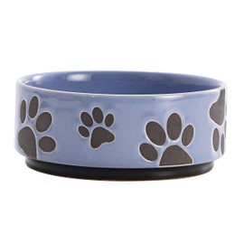 Bico Paw Blue Ceramic 14oz Pet Bowl, for Small Size Dog, Puppy, Durable and Dishwasher Safe Stoneware