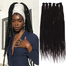 Leeven 18 Inch Dreadlock Extension 20 Strands Synthetic Single Ended Dreads Soft Handmade 0.6 Width Thin Reggae Dreadlocks Black Hippie Dreads extensions /1B#