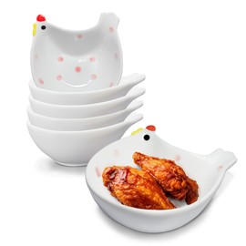 QJWDB Ceramic Soy Sauce Dish, 4 Oz Cute Animal Dipping Bowls/Dish, Mini Soy Sauce Plate, Small Pinch Bowls for Home Party Side Dishes, Ketchup, Sushi Sauce, BBQ, Condiment Set of 6 (Chicken)