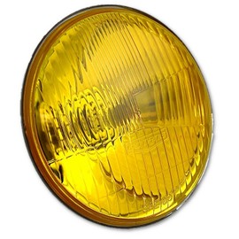 Octane Lighting 5-3/4" OEM Retro Yellow Stock Style Glass Metal Low/High Beam Headlight 55/60w Halogen Super White H4 Light Bulb Headlamp Pair (Yellow Stock OEM Style, 5.75")