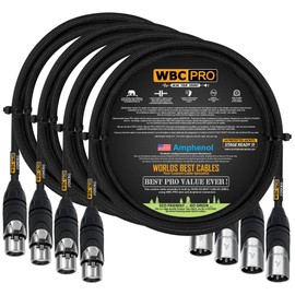 4 Units - 50 CM - WBC-PRO-Quad Ultra-Silent Ultra-Flexible Balanced Star-Quad Cable with Amphenol Male & Female XLR Plugs & Black Tweed Jacket