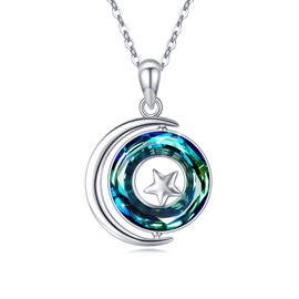 ECHOOY Star and Moon Necklace 925 Sterling Silver Women's Crescent Moon Star Necklace New Moon Pendant Necklace Moon Star Jewellery Gift for Women/Mother/Daughter, Sterling Silver